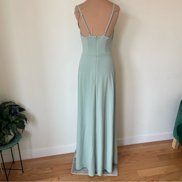 Birdy Grey Ash Crepe Sage Green Cowl Neck Slit Bridesmaid Dress Gown EUC Size S - Picture 6 of 12